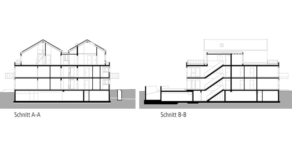 Schnitt Mehrfamilienhaus mit Tiefgarage (12 Familienhaus)